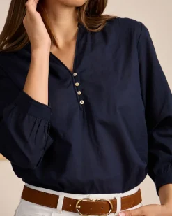 Femme Mise Au Green Blouse à rayures ton sur ton bleu marine