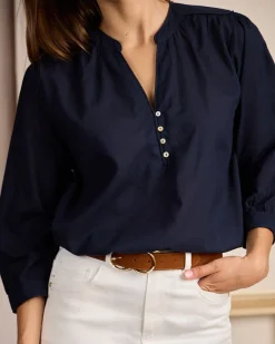 Femme Mise Au Green Blouse à rayures ton sur ton bleu marine