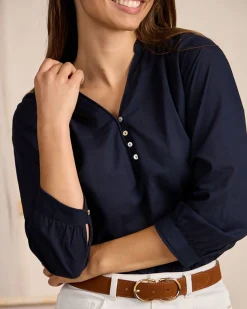 Femme Mise Au Green Blouse à rayures ton sur ton bleu marine