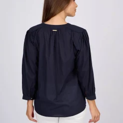 Femme Mise Au Green Blouse à rayures ton sur ton bleu marine