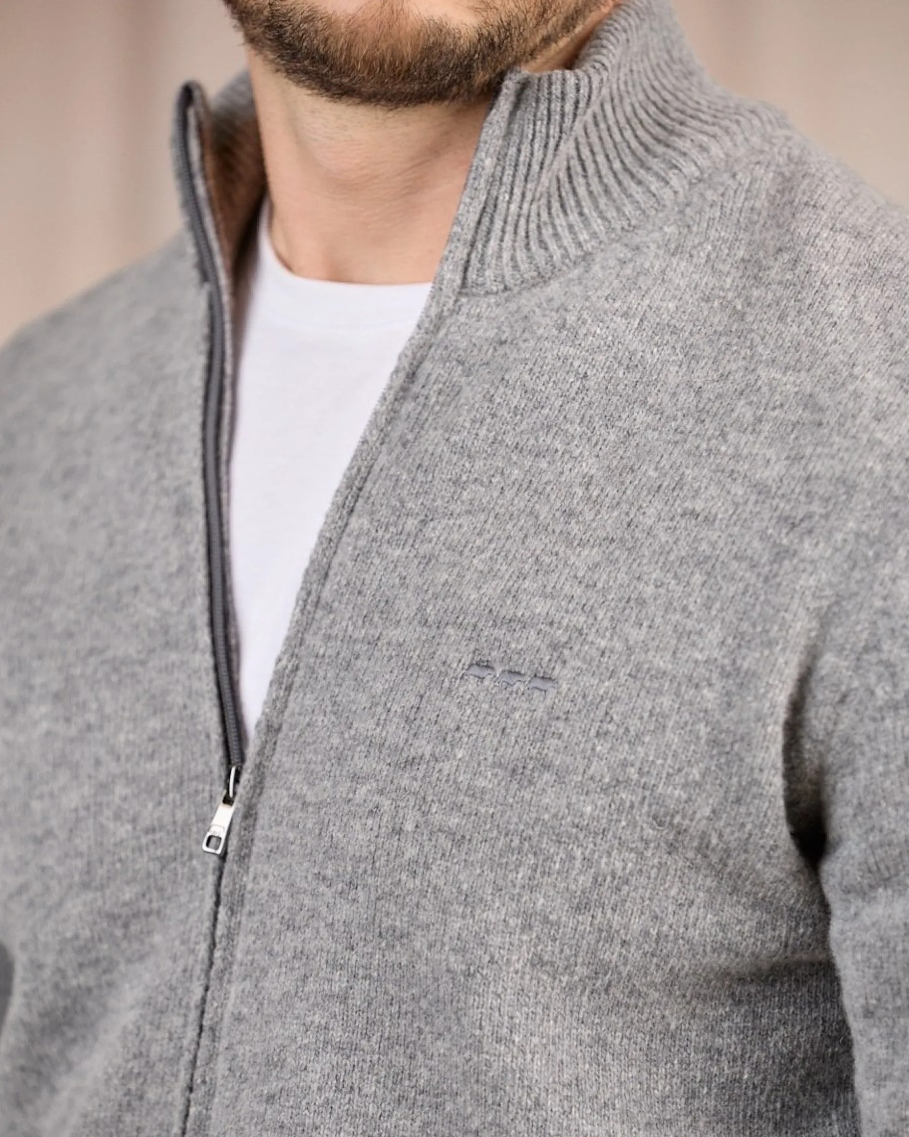 Homme Mise Au Green Cardigan zippé col montant gris moyen