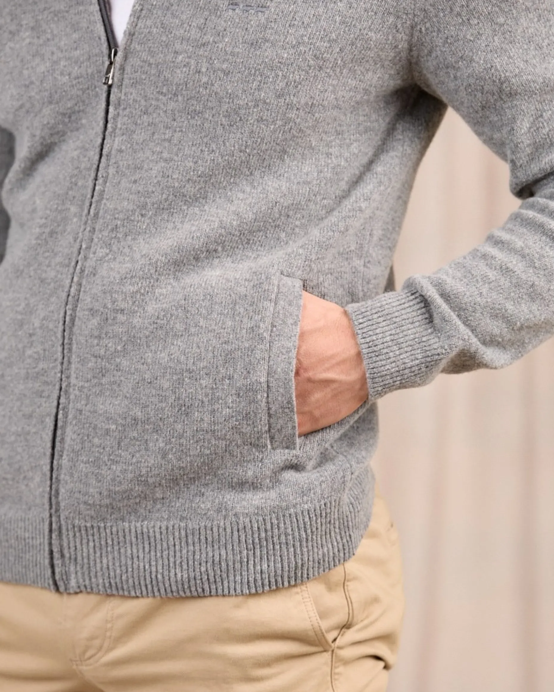 Homme Mise Au Green Cardigan zippé col montant gris moyen