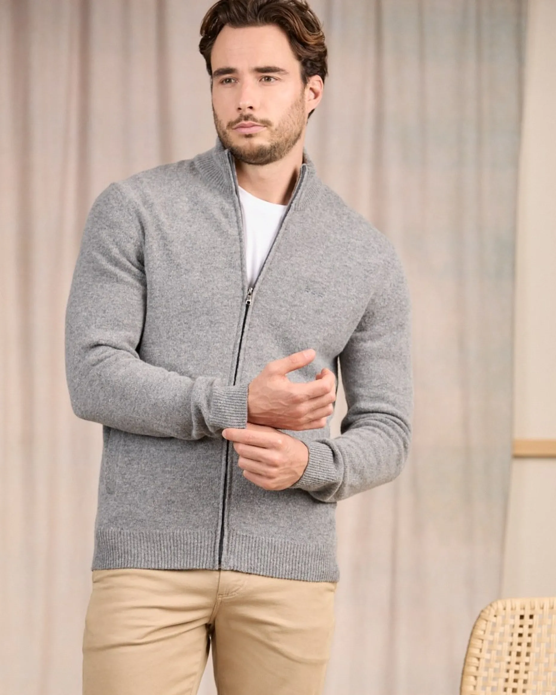Homme Mise Au Green Cardigan zippé col montant gris moyen