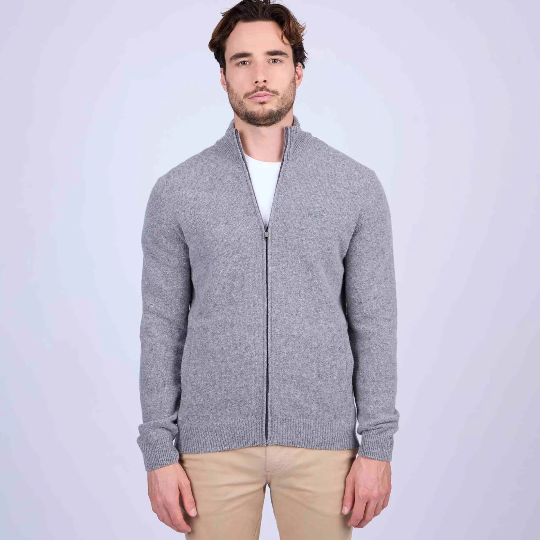 Homme Mise Au Green Cardigan zippé col montant gris moyen