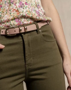 Femme Mise Au Green Ceinture fine en cuir lisse rose pale