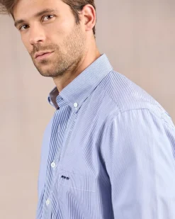 Homme Mise Au Green Chemise à fines rayures rayures bleu