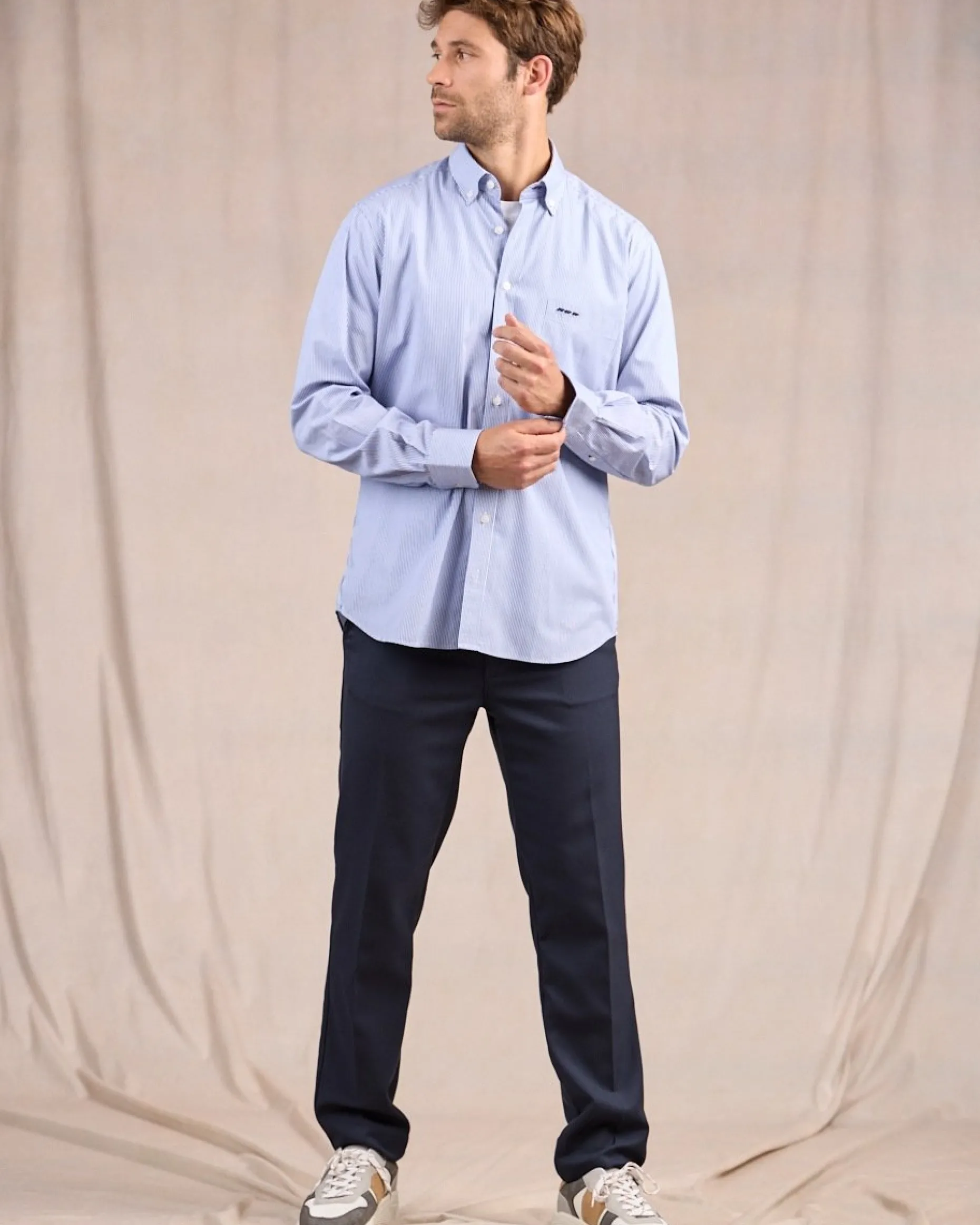 Homme Mise Au Green Chemise à fines rayures rayures bleu