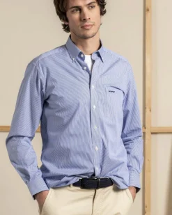 Homme Mise Au Green Chemise à fines rayures rayures bleu