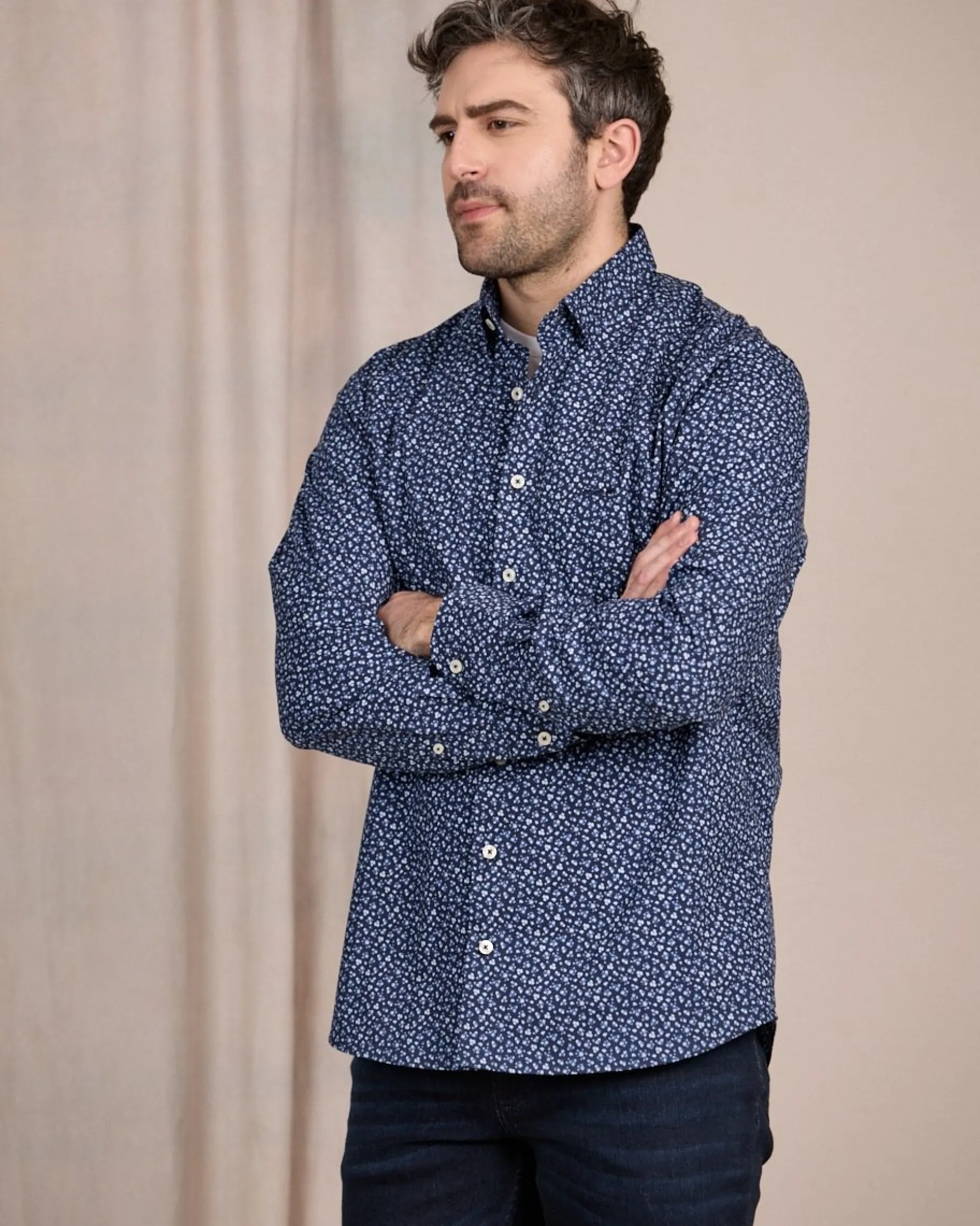 Homme Mise Au Green Chemise à imprimé floral bleu marine