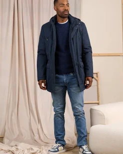 Homme Mise Au Green Parka effet tramé bleu marine