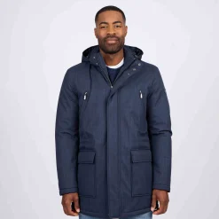 Homme Mise Au Green Parka effet tramé bleu marine
