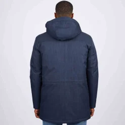 Homme Mise Au Green Parka effet tramé bleu marine