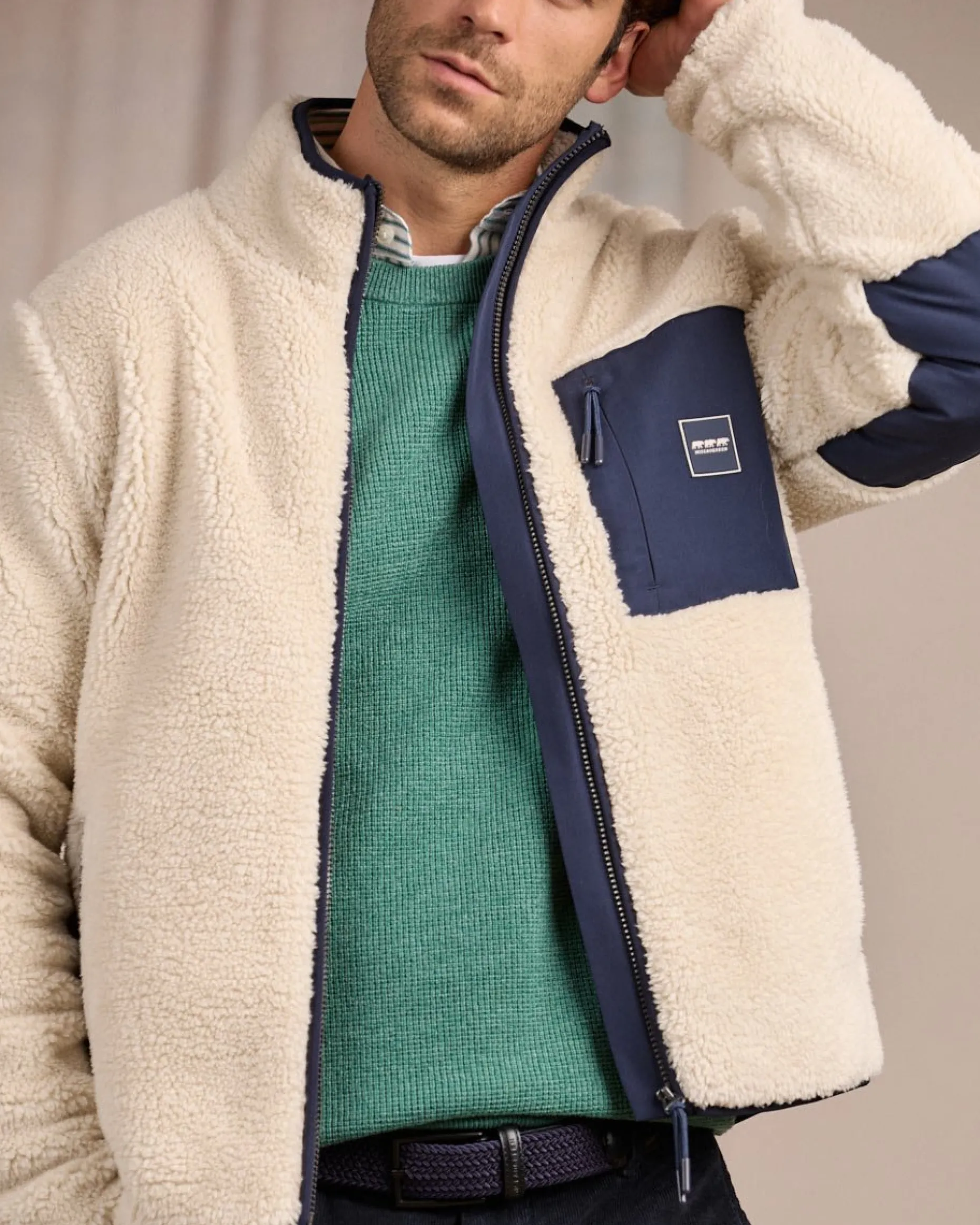 Homme Mise Au Green Polaire façon sherpa blanc cassé