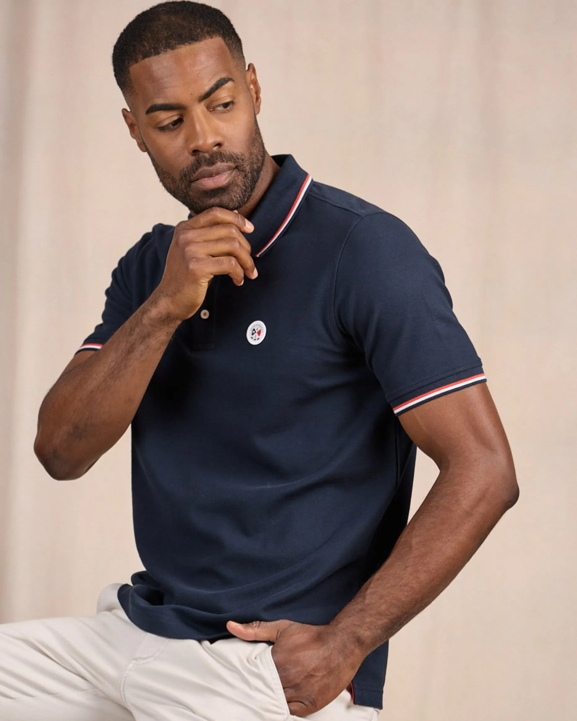 Homme Mise Au Green Polo logo badge bleu marine