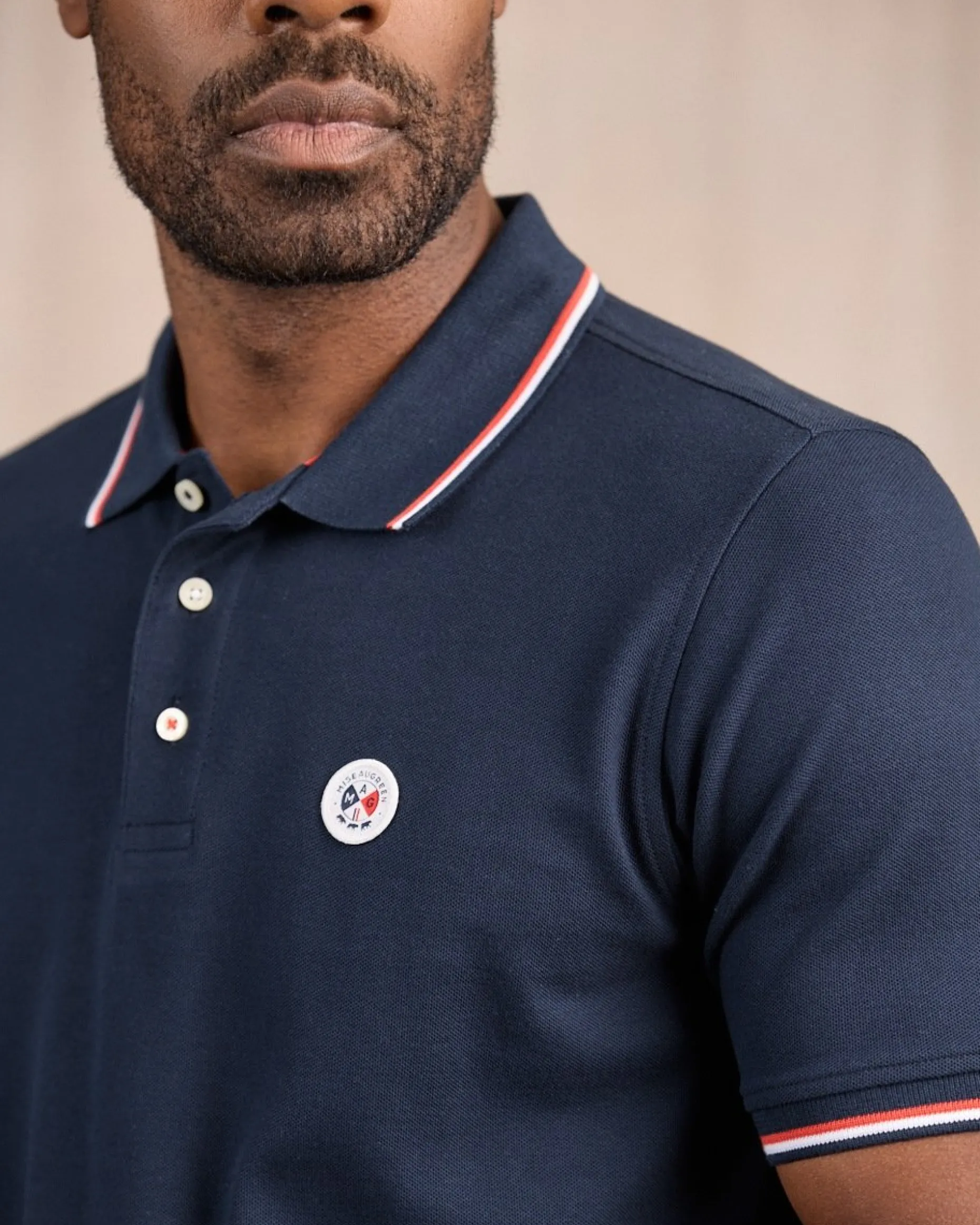 Homme Mise Au Green Polo logo badge bleu marine