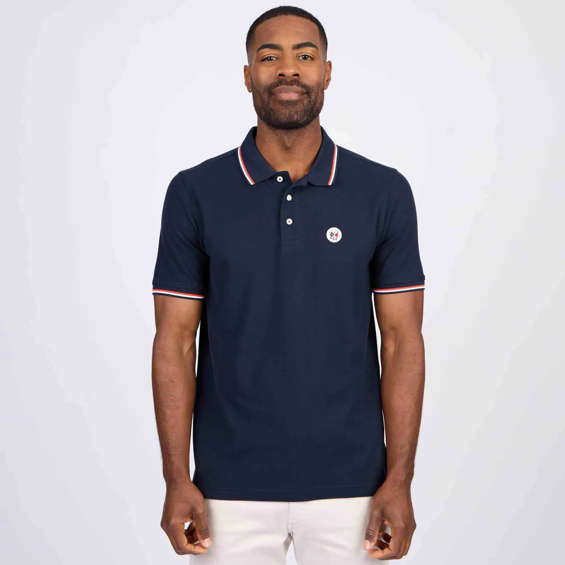 Homme Mise Au Green Polo logo badge bleu marine