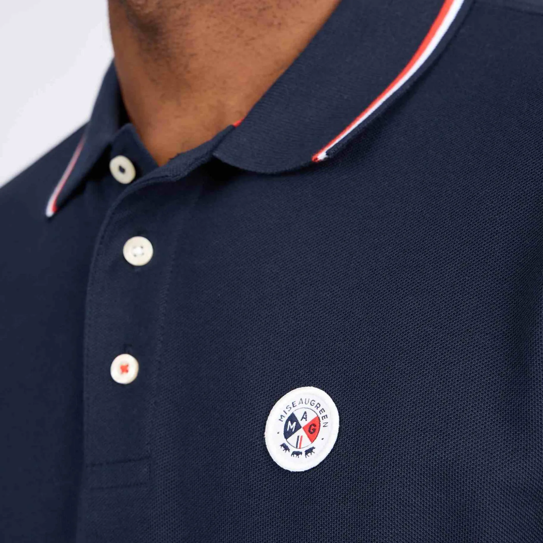 Homme Mise Au Green Polo logo badge bleu marine