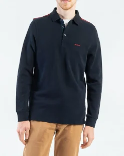 Homme Mise Au Green Polo manches longues regular fit à épaulettes bleu marine