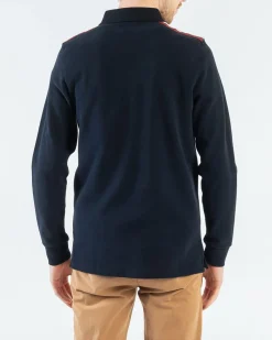 Homme Mise Au Green Polo manches longues regular fit à épaulettes bleu marine