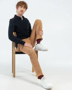 Homme Mise Au Green Polo manches longues regular fit à épaulettes bleu marine