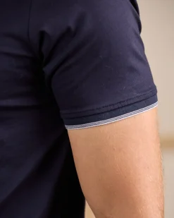 Homme Mise Au Green Polo ville zippé bleu marine