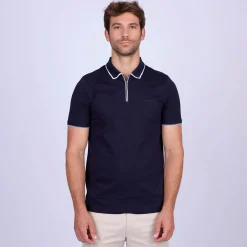 Homme Mise Au Green Polo ville zippé bleu marine