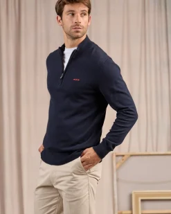 Homme Mise Au Green Pull col camionneur bleu marine