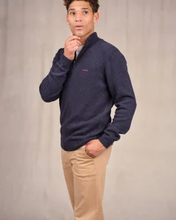 Homme Mise Au Green Pull col camionneur bleu marine