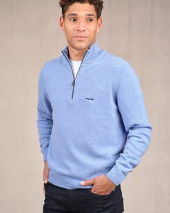 Homme Mise Au Green Pull col camionneur bleu ciel