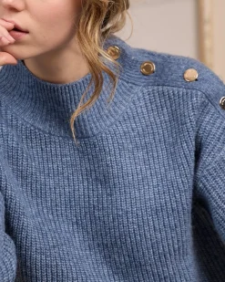 Femme Mise Au Green Pull col cheminée bleu ciel