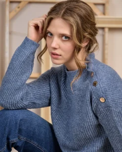 Femme Mise Au Green Pull col cheminée bleu ciel