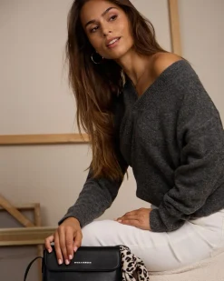 Femme Mise Au Green Pull col v gris moyen