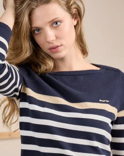 Femme Mise Au Green Pull façon marinière bleu marine