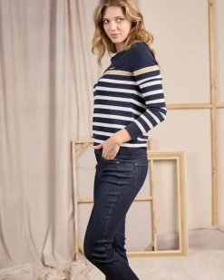 Femme Mise Au Green Pull façon marinière bleu marine