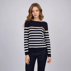 Femme Mise Au Green Pull façon marinière bleu marine