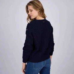 Femme Mise Au Green Pull torsadé bleu marine