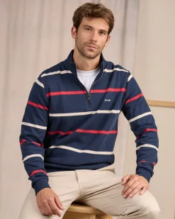 Homme Mise Au Green Sweat rayé col camionneur bleu marine