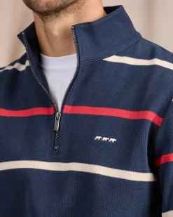 Homme Mise Au Green Sweat rayé col camionneur bleu marine