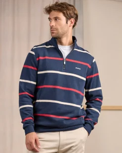 Homme Mise Au Green Sweat rayé col camionneur bleu marine