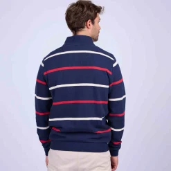 Homme Mise Au Green Sweat rayé col camionneur bleu marine