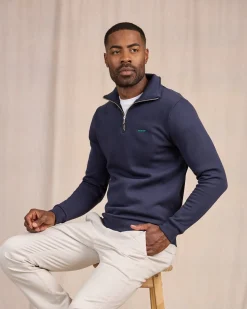 Homme Mise Au Green Sweat uni col camionneur bleu marine